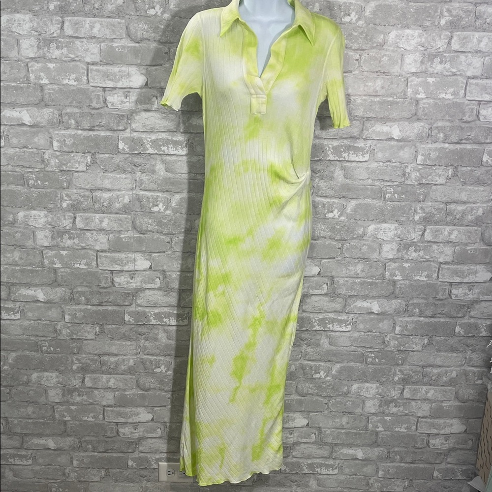 Helmut Lang Ribbed Tie-Dyed Cotton-Jersey Midi Dress in lime green